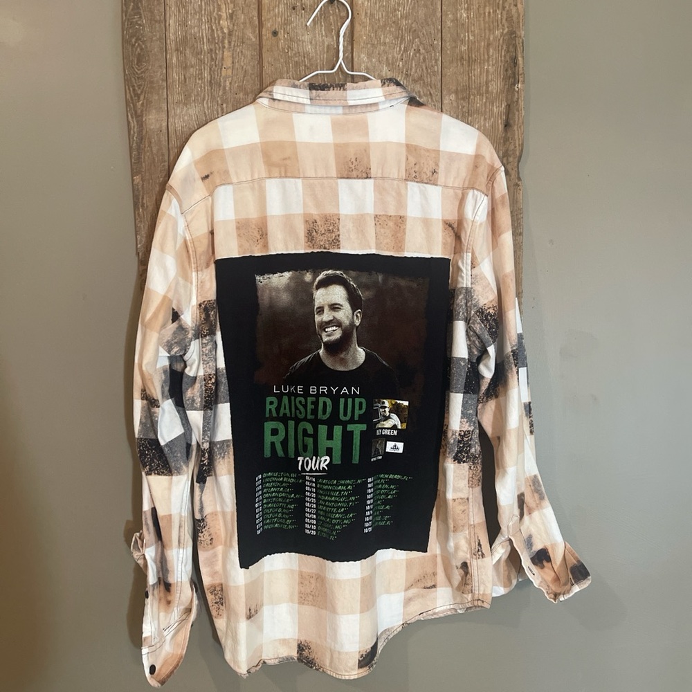 Luke Bryan Plaid Up-cycled Shirt with Concert Graphic